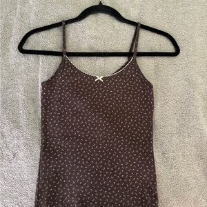 Brandy Melville Brown Micro Floral Lace-Trim Cami